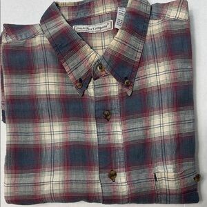 Vintage Bugle Boy Shirt Mens Large Gray/Red Plaid Short Sleeve Button Down